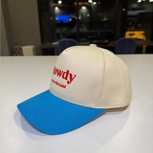 White and Blue Cap with Red Embroidery
